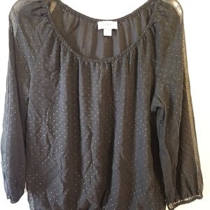 LOFT Black Sheer Blouse with Gold Accents